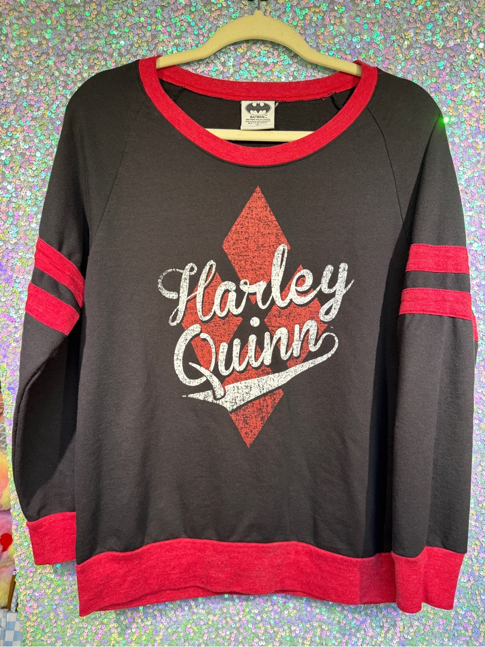 DC Comics Batman Harley Quinn Black & Red Ringer Tee Long Sleeve